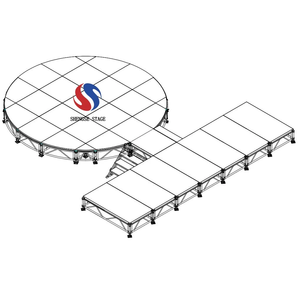 1.22x1.22M Aluminum Stage Platform 4x4ft Round Stage Deck Adjustable Height 60-100cm Event Stage for Sale