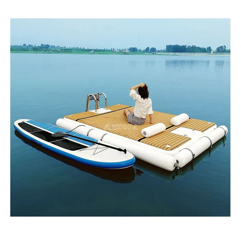 Fun Inflatable Floating Dock Inflatable Island Water Yoga Mat Boating  with Electric Air Pump