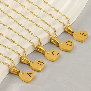 European American Trendy Stainless Steel Love Crystal 26 English Letter Pendant Necklace Plated 18k Gold Figaro Anniversary