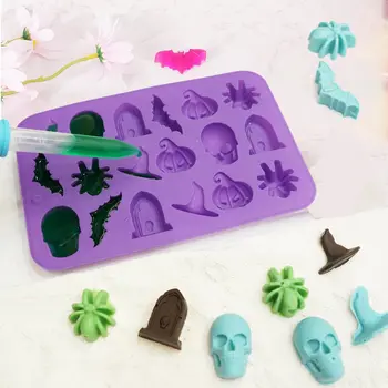 Halloween Silikonformen Set – 2 Formen Mit Kürbis, Grabstein, Spinne, Fledermaus & Hexenhut Für Süßigkeiten