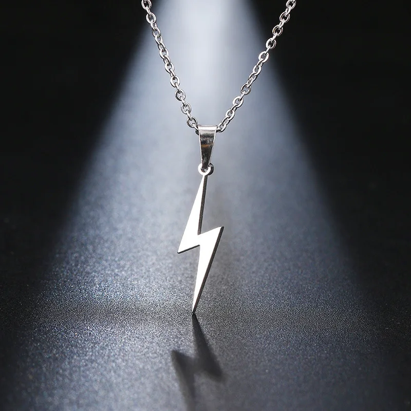 thumbnail interactive-video image 1 of Black Stainless Steel Lightning Bolt Pendant Necklace – Men’s Punk Jewelry, 20 Inch Chain 1 of 2