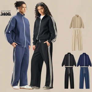 Women Zipper Pullover Plain Oversized Loose Sports Casual Sweatpants and Hoodie Gym Set