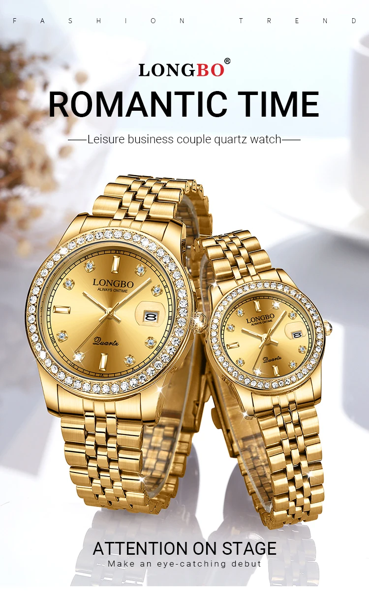 LONGBO 83452 Quartz Watches New Design Fashion Watch Stainless Steel  Wristwatch Gold Men China Manufacturer