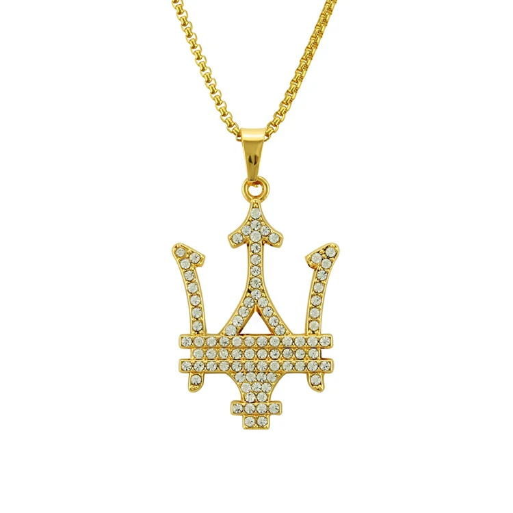 Iced Out Diamond Trident Pendant 