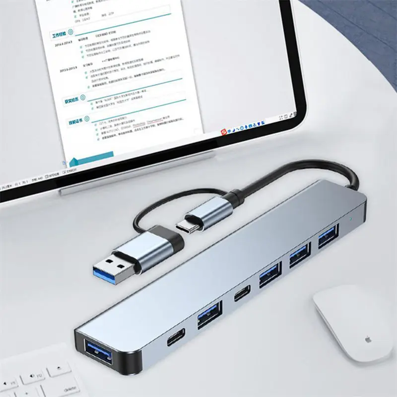 7-in-1 Mobile Computer Multi-function Dual-head USB/TYPE C 3.0 USB Hub PD5W Multi-device  7-1 Type-C to Usb 3.0 Hub