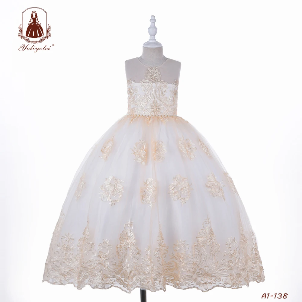 Champagne Holy Lace Semi Perspective Night Prom Party Long Fluffy Ball Gown Flower Girl Dress With Bead Buy Ball Gown Flower Girl Dress Flower Girl Dress Fluffy Ball Gown Girl Dress Product On Alibaba Com