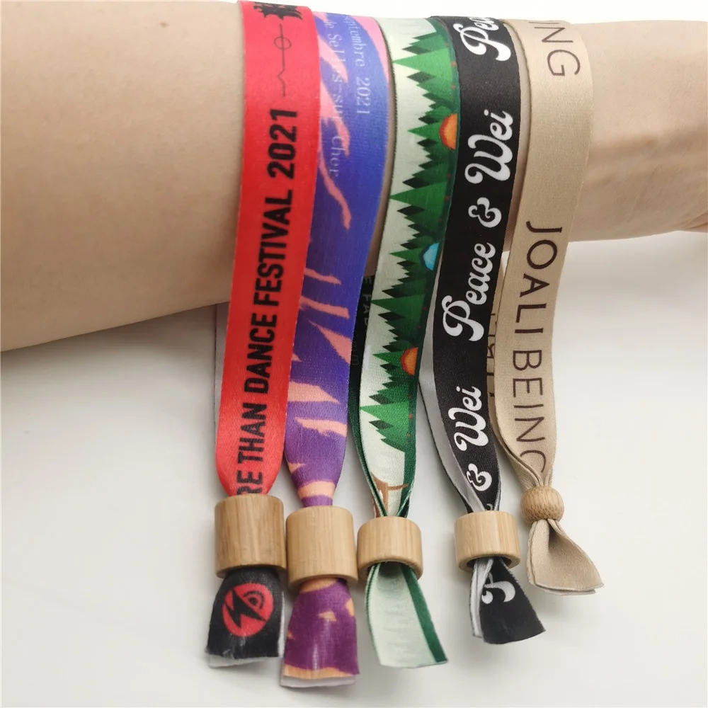 Cheap Customized Slide Lock Plastic Clip Festival Thin Fabric Woven Bracelet Friendship Event Concert Wristband With Buckle