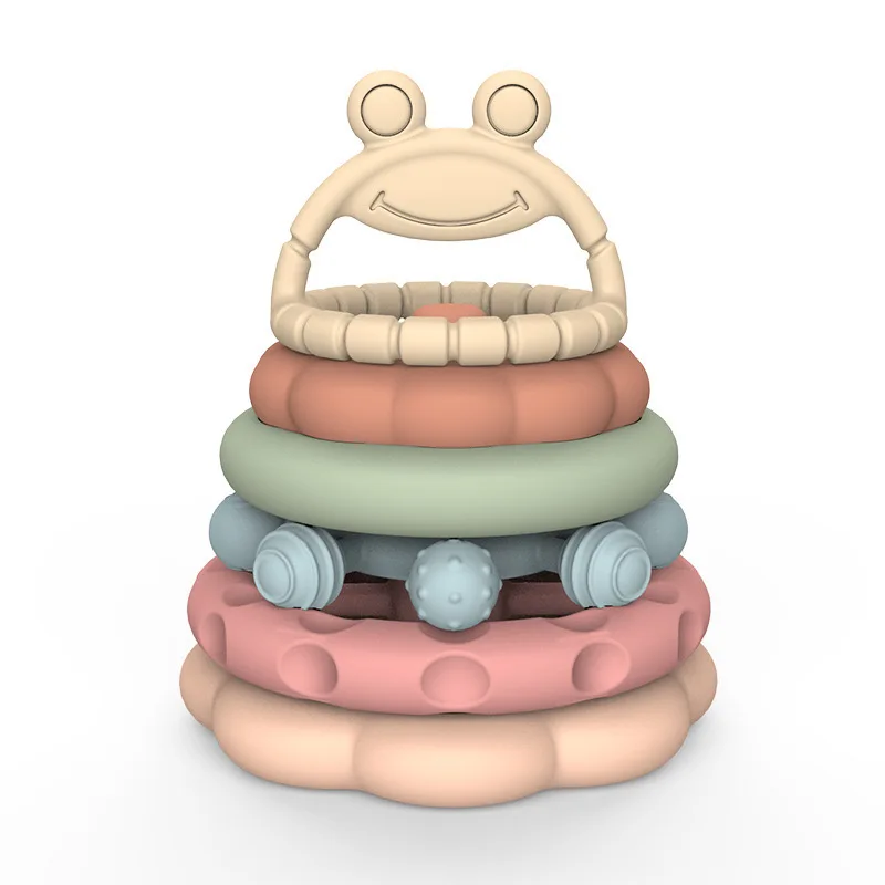 Eco-Friendly Silicone Pagoda Tower Infant Developmental Toy for 2-4 Years Unisex Fine Motor Skills Sensory Exploration