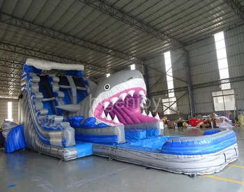 Jaws hybrid commercial giant shark inflatable water slide custom slip n slide inflatable adult water park slides for sale