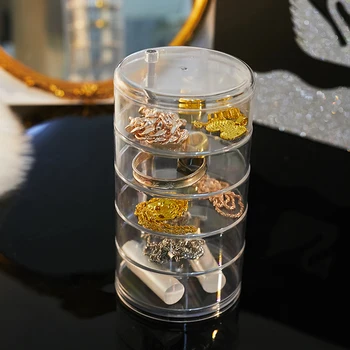 3 Layers  Cosmetic Organizer Jewelry Storage Box Makeup Organizer Earring Ring Bracelet Necklace 360 Rotating Showcase