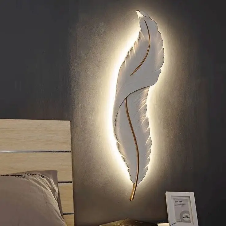 Modern Luxury Feather Decorative Painting Led Lamp Living Room Backdrop