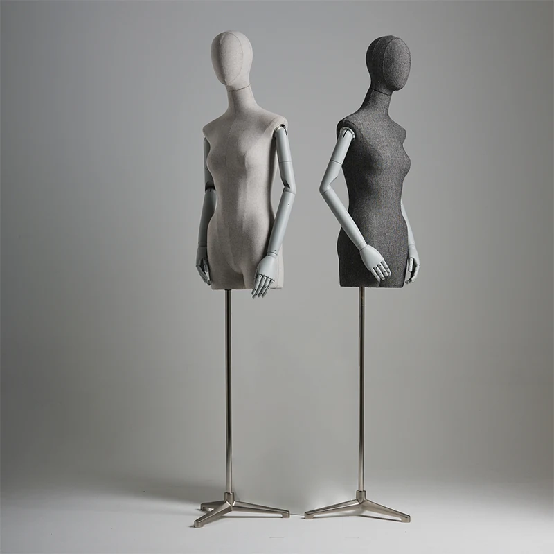 Fashion Display Boutique Grey Linen Dress Form Mannequin Women Half Body  Mannequin Female Articulated Grey Wood Arms| Alibaba.com