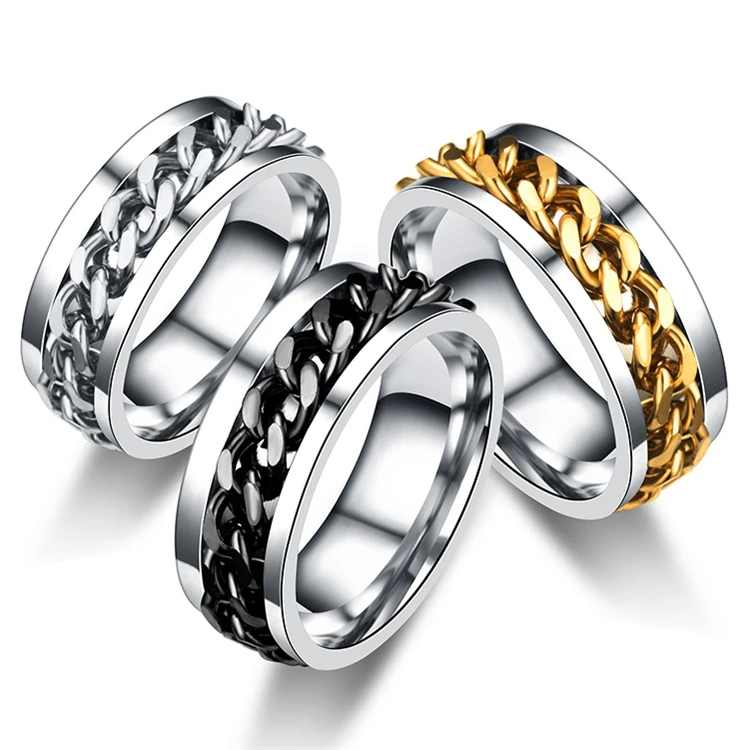 指輪・リング BASSCLEF Men's index finger ring connection chain ring Handmade Five Finger Chain Rings | Adjustable Chain Linked