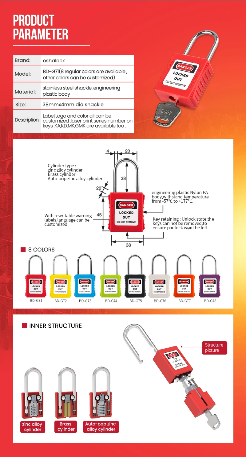 Chinese manufacturer stainless steel  Shackle Zenex safety tagout lock-out padlock with master key