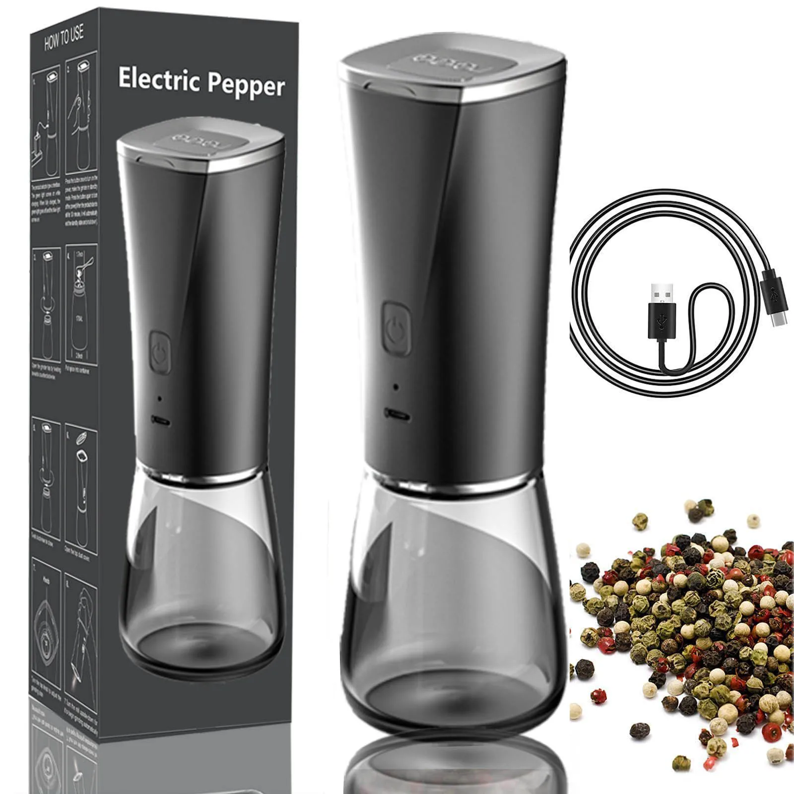 BEEMAN Electric Salt and Pepper Grinder USB Rechargeable Salt and