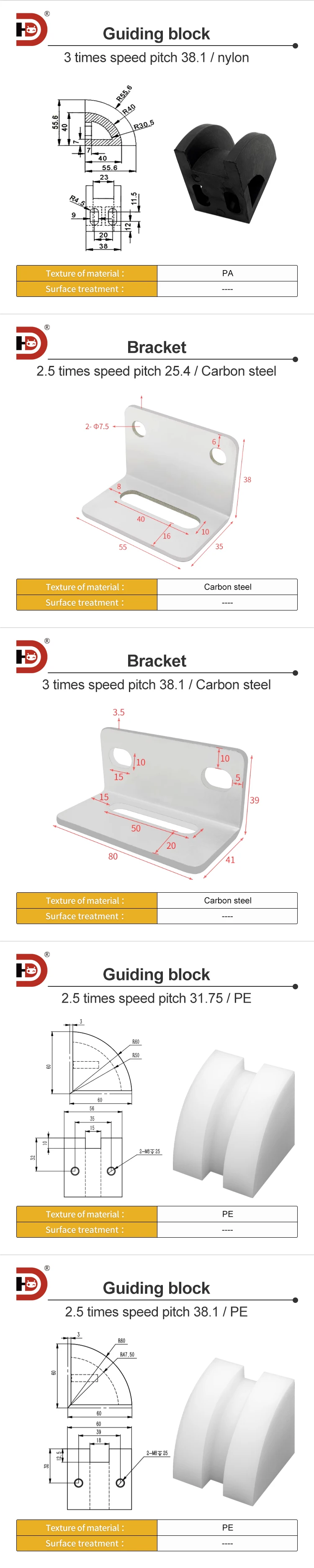 3x Speed Chain Aluminum Guide Block 55mm 2.5x Speed Fan-shaped Support Wheel Assembly Line Nylon Anti-collision details