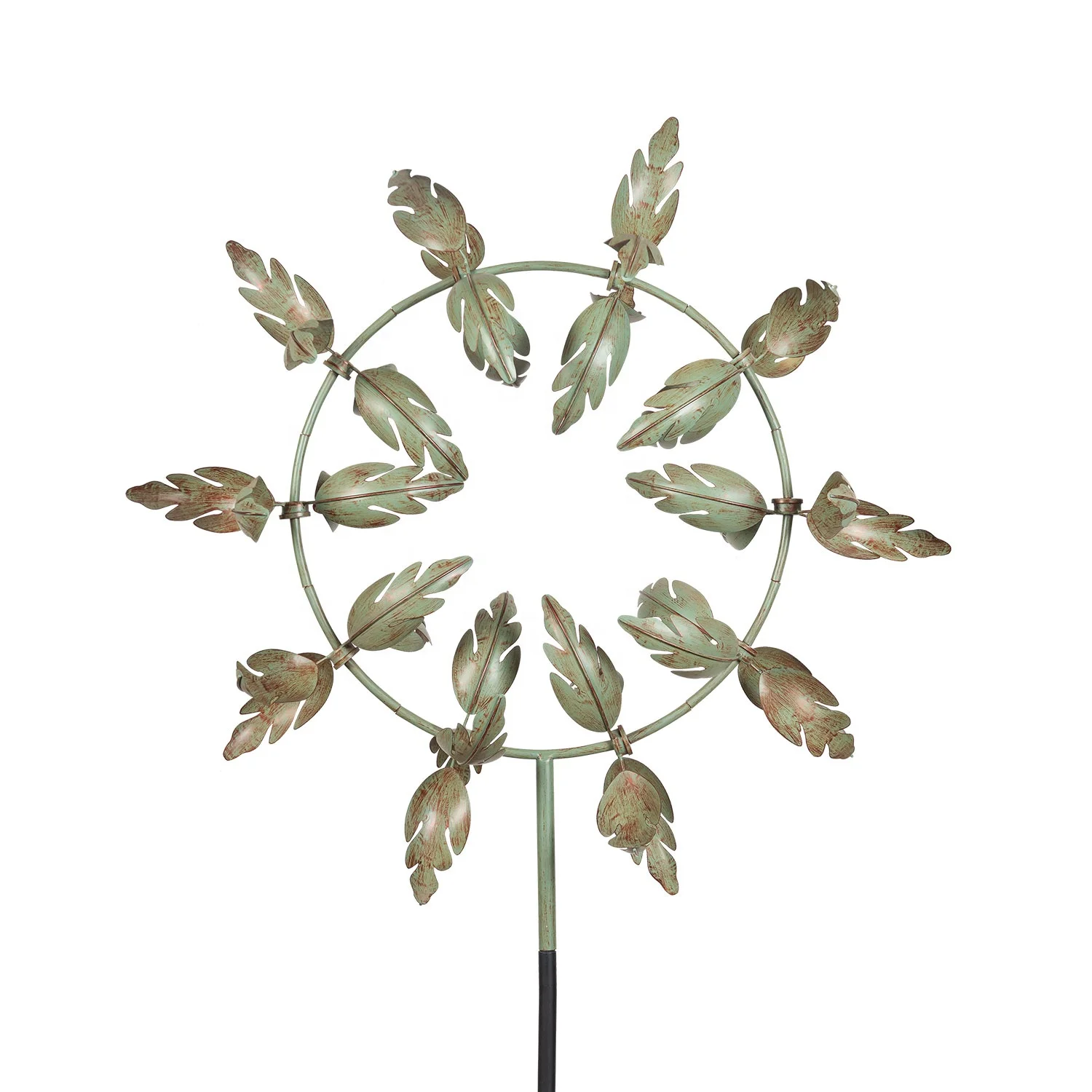 Ornament Garden Metal Maple Leaves 3D Green Wind Spinner Wholesale Metal Magic Windmill