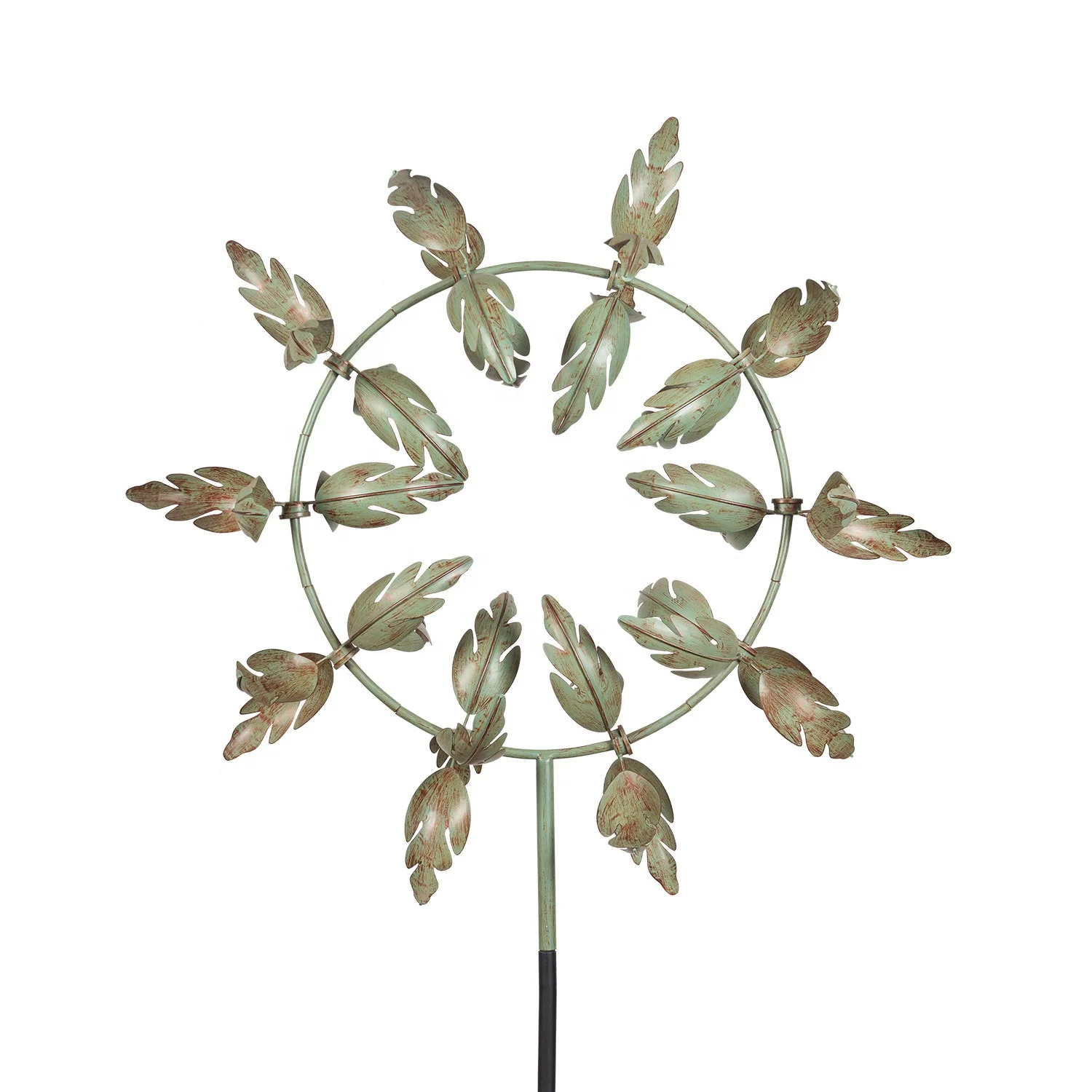   Metal Maple Leaves 3D Green Wind Spinner  Metal Magic Windmill