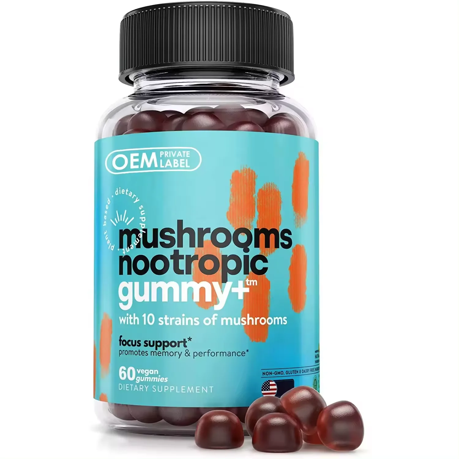 OEM Private Label Brain Booster Gummy Focus Memory Improve Concentration Mushroom Health Supplements Nootropics Gummies