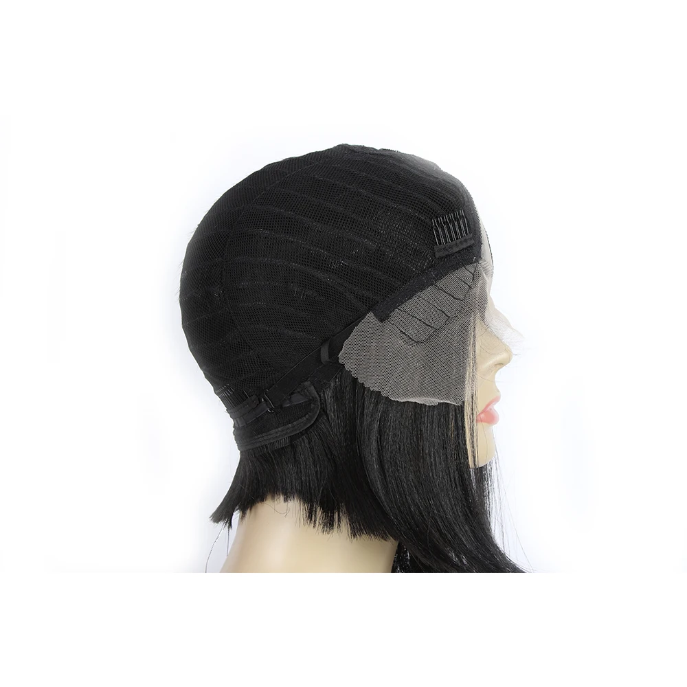 Парик с короткими прямыми T-образными волосами, из натуральных термостойких синтетических волос на сетке спереди, защита от высоких температур, Боб