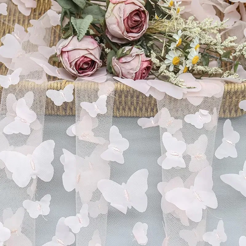 Hot Selling Polyester 3D Butterfly Applique Tulle Mesh Bridal Lace Fabric for Wedding Dresses and Girls' Gowns 11 H3cbd25c8e1cc48b0b31cf3cb5ef995e2i