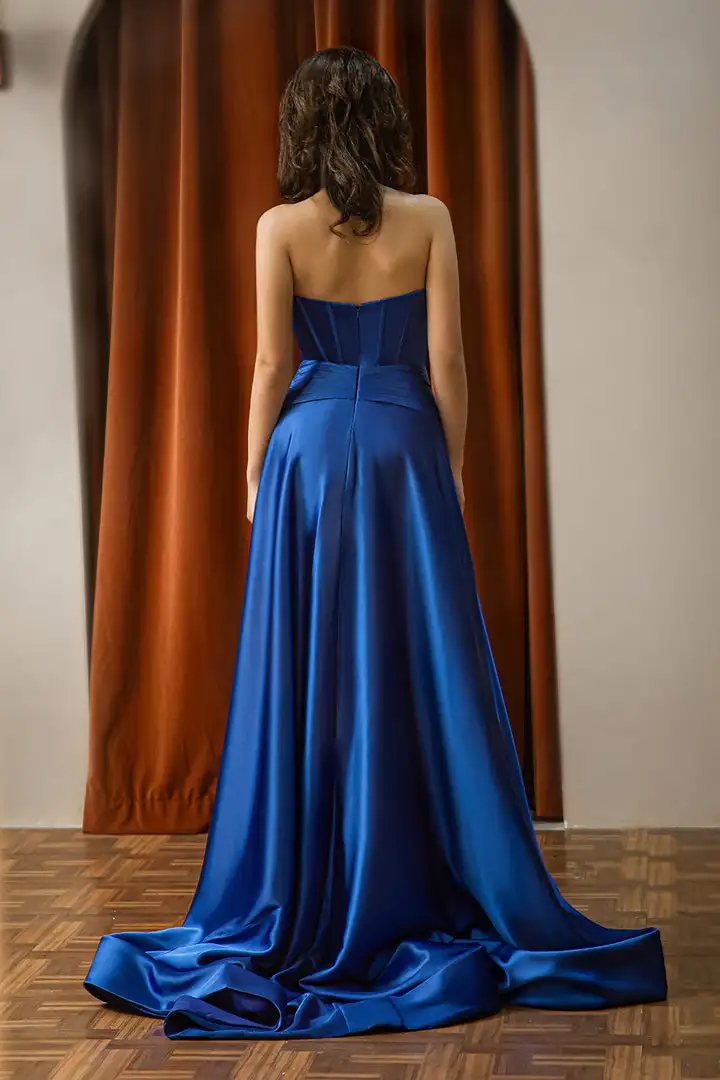 white christmas dresses Zapaka Women Royal Blue Prom Dress A-Line Sweetheart Broken Mirrors Strapless Corset Long Evening Dress, Royal Blue / US16 main image 0