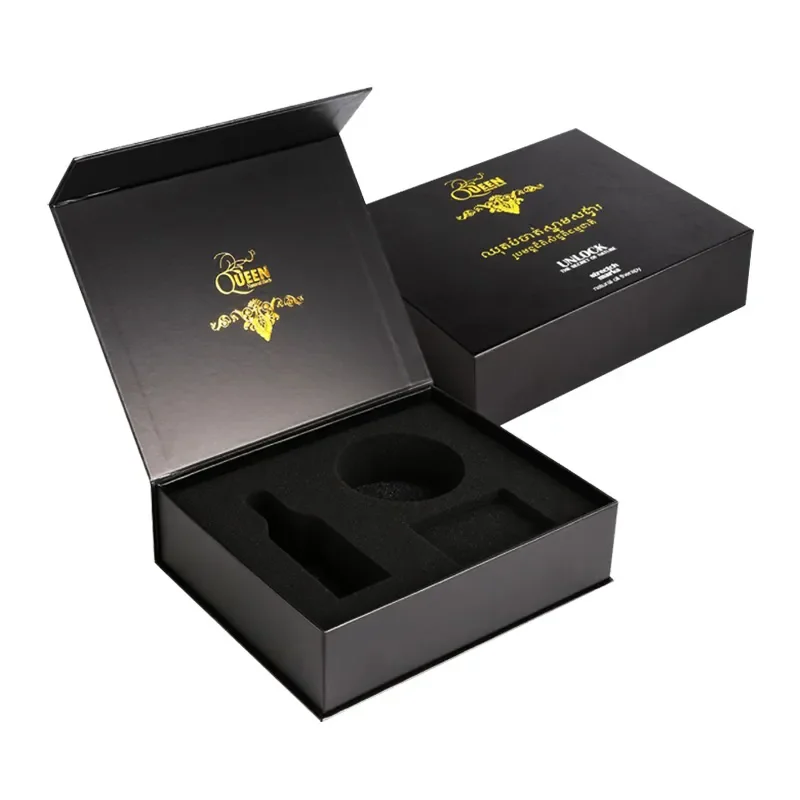 2025 High Quality Book Shape Folding Tape Packing Box Recycled Handle with Flip Magnetic Strong Embossing for Camera Packaging details