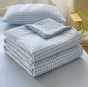 Lattice Summer Quilt Machine Washable Muyin Style Yarn-Dyed Soybean Fiber Air Conditioner Thin Quilt