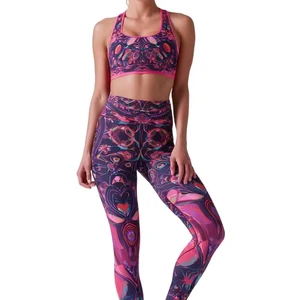 Women's Custom Full Sublimation Red Fire Print Yoga Bra & Leggings 2-Piece Set for Workout, Gym, Yoga