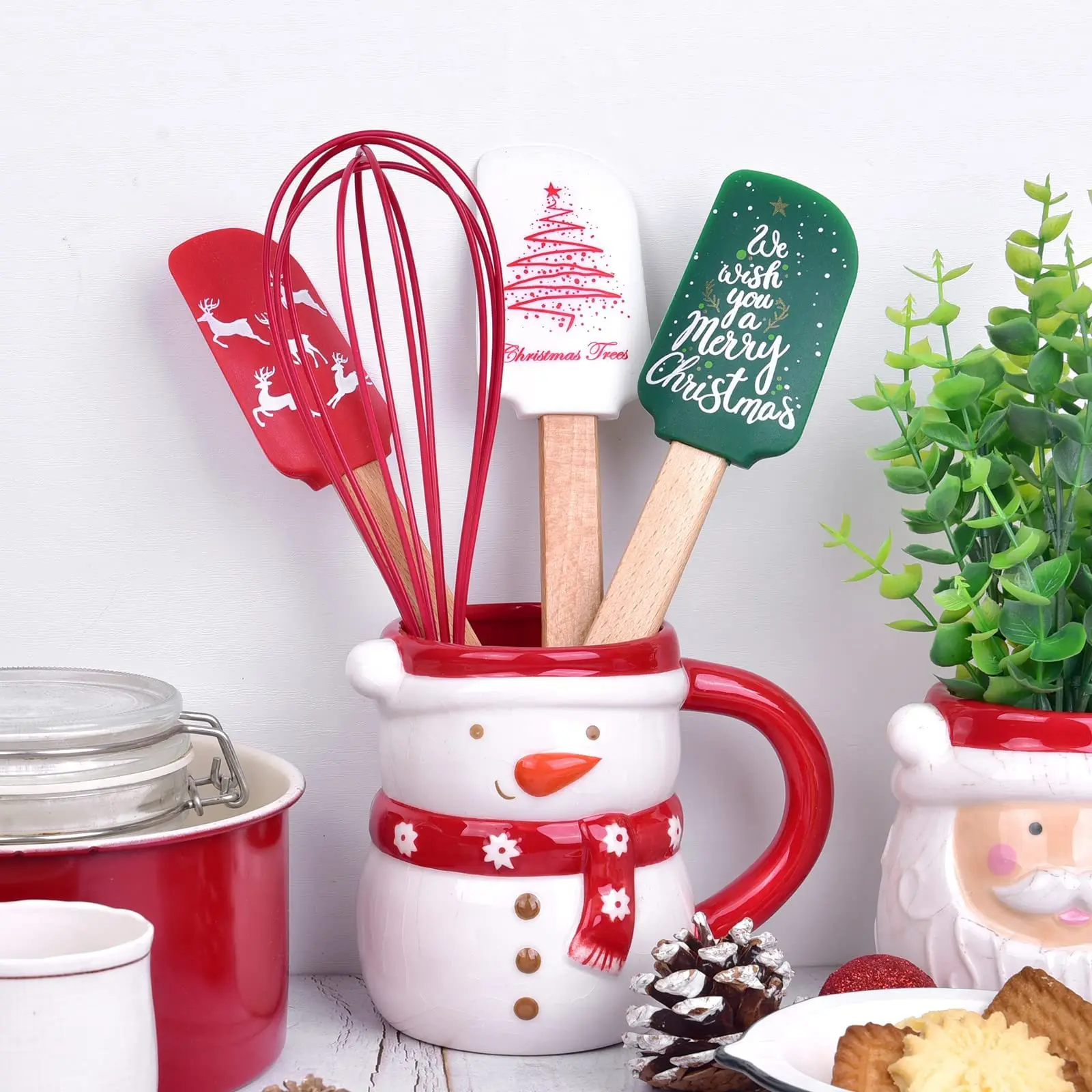 4 Pieces Christmas Themed Mini Utensil Set Silicone Spatula Set Heatresistant Nonstick Kitchen