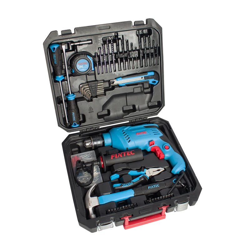 FIXTEC China Professional Power Tools Combo Set 110V Portable Electric 13mm Impact Drill Machine Kit With 210Pcs Accessories