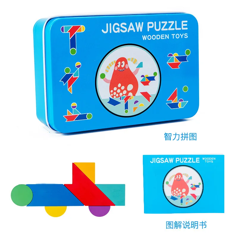 Wooden Tangram Pattern Blocks Jigsaw Puzzle Montessori Puzzle Shape Blocks Tangram Brain Teasers Jigsaw Early Learning Game