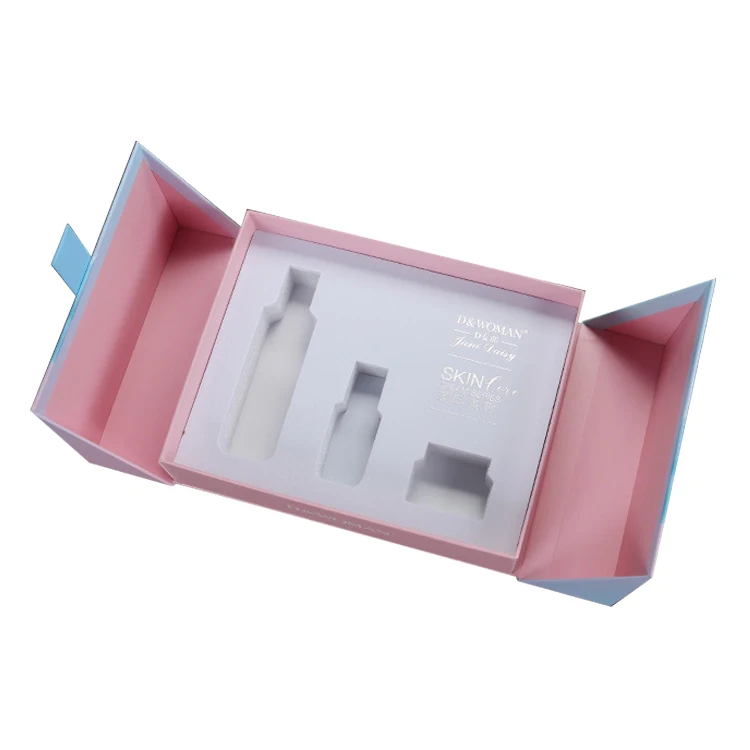 Customized double door pink cosmetics Makeup and skin care products packaging magnetic gift box