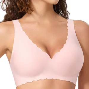 Customized Wireless Bra for Women Full Cup Spandex Nylon Lady V Neck Push up Seamless Lightweight Sport Padded No Show Bra
