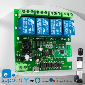 EWElink 4-Way WF Relay Module – DC 5V / 7-32V, 10A, Time Delay, Phone APP Control, Smart Home Alexa Compatible