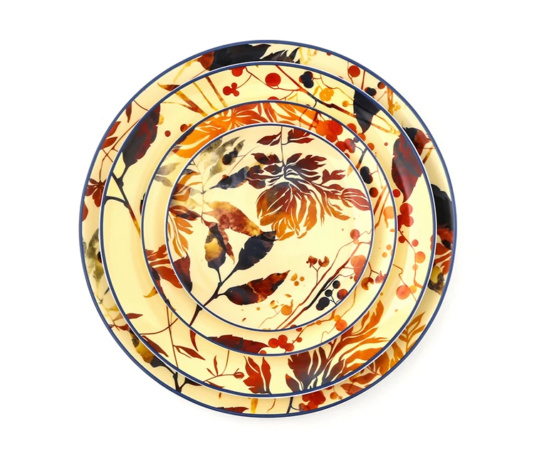 Party Serving Porcelain Tableware Customized Design Yellow Maple Leaf Restaurant Dinner Dishes Dinnerware Ceramic Plate Set