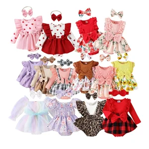 New Baby Clothes 0-3 Months Toddler Girls Clothing Sets One Pieces Playsuits Jumpsuit Bodysuits 2PCS  Plain Baby Rompers