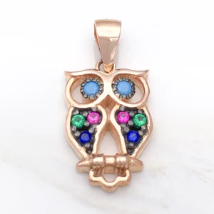 Newest Popular 925 Sterling Silver Pendants 3A Cubic Zirconia Rose Gold Plated Owl Druzy Pendant