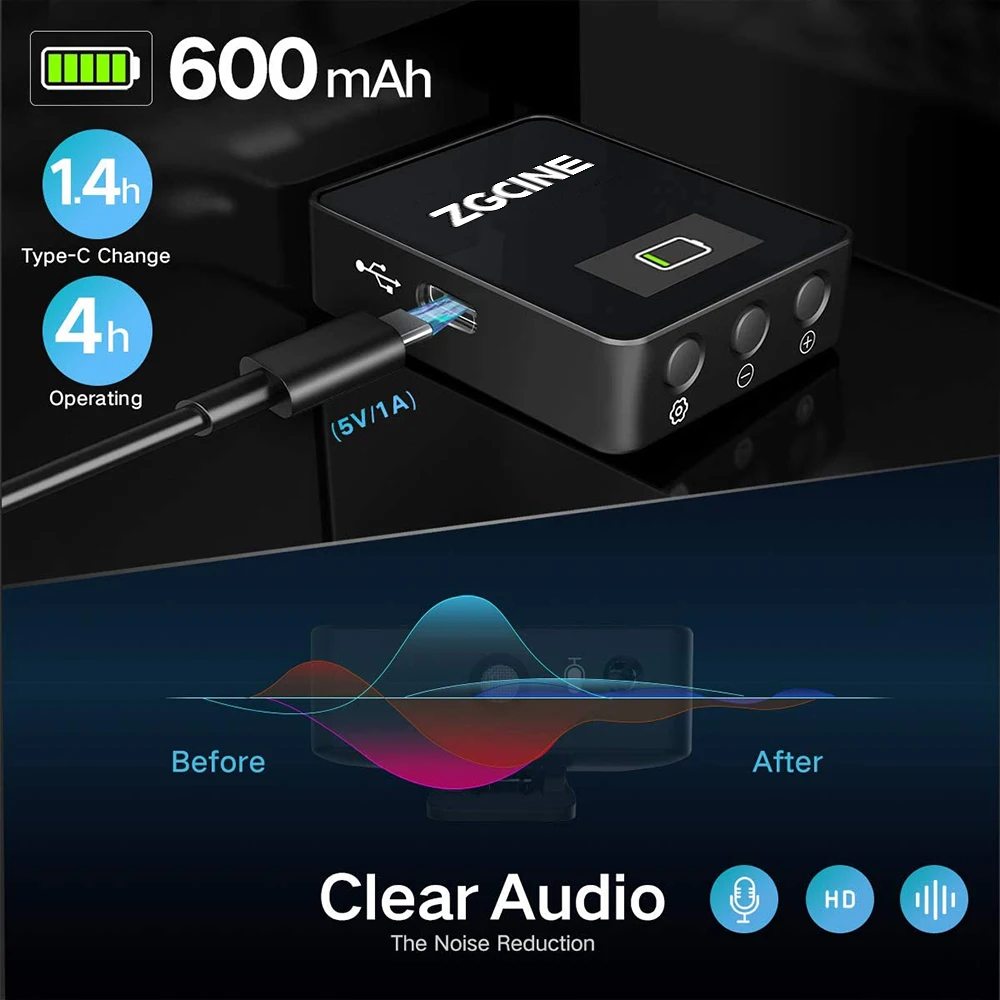 
Беспроводной петличный микрофон ZGCINE GO 1V2, микрофон для записи смартфона, для цифровой зеркальной камеры, смартфона 