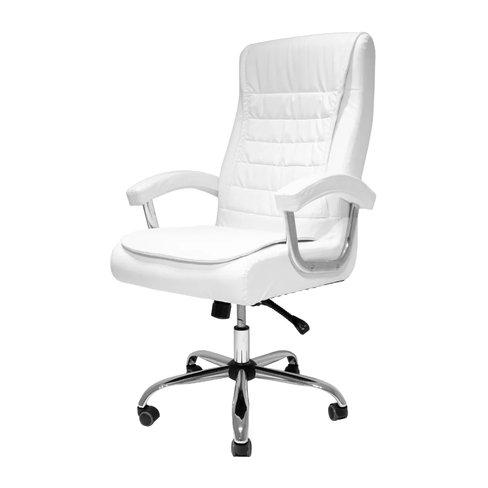 White Executive Adjustable Leather High Back Desk Chair Padded Armrest  350lbs Load-bearing Spring Seat Home Office Chair