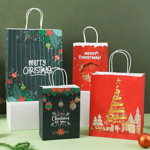 Custom Christmas Paper Tote Bags for Shopping and Gift Giving