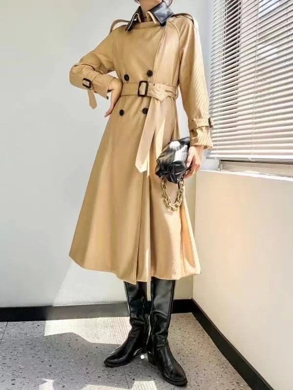 France Luxury Customized Ladies Spring Autumn Windbreaker Long Trench Jackets Coat Women