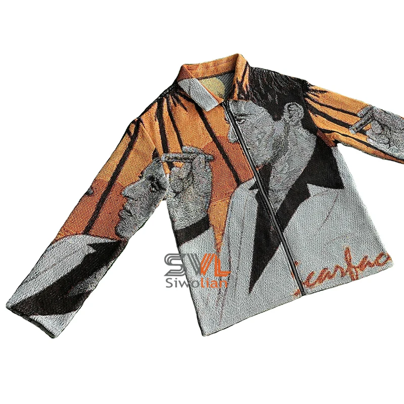 Customize Tapestry Jacket Custom Mens Oversized Tapestri Sweater Jacket Woven Jacquard Mens Coat Tapestry Jackets