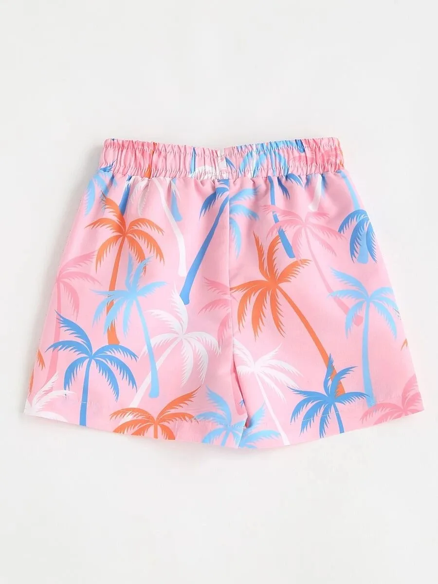 90-120cm Yellow Pink Blue Color Boho Brief Polyester Hawaiian Swim Trunks Children Boy Swim Shorts supplier