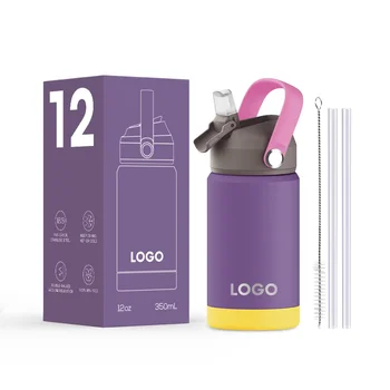100% Food Grade High Quality Wholesale 360ml Cute Stainless Steel Children Water Bottles with Straw Lid