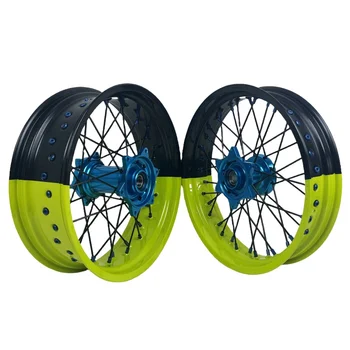 Fit EXC SXF MC XE TE FE 16/17 Front Wheel Fluorescent Green Black Two-tone Rims  Light Blue Hubs Supermoto Wheels