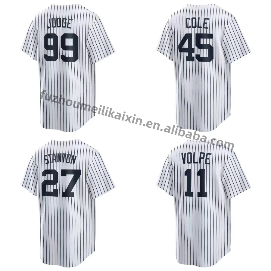 Wholesale Customize Men's New York City Baseball Jersey #2 Derek Jeter #99  Judge #45 Cole cheap White Stitched Uniform High Quality From m.