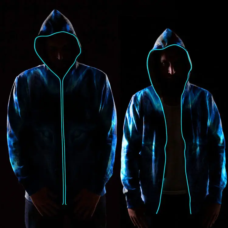 Personalized 3D Digital Printing Glowing Sweatshirt Long Sleeve Sweat Capuche Haute Qualite Zip up Sublimation Hip Hop Hoodie