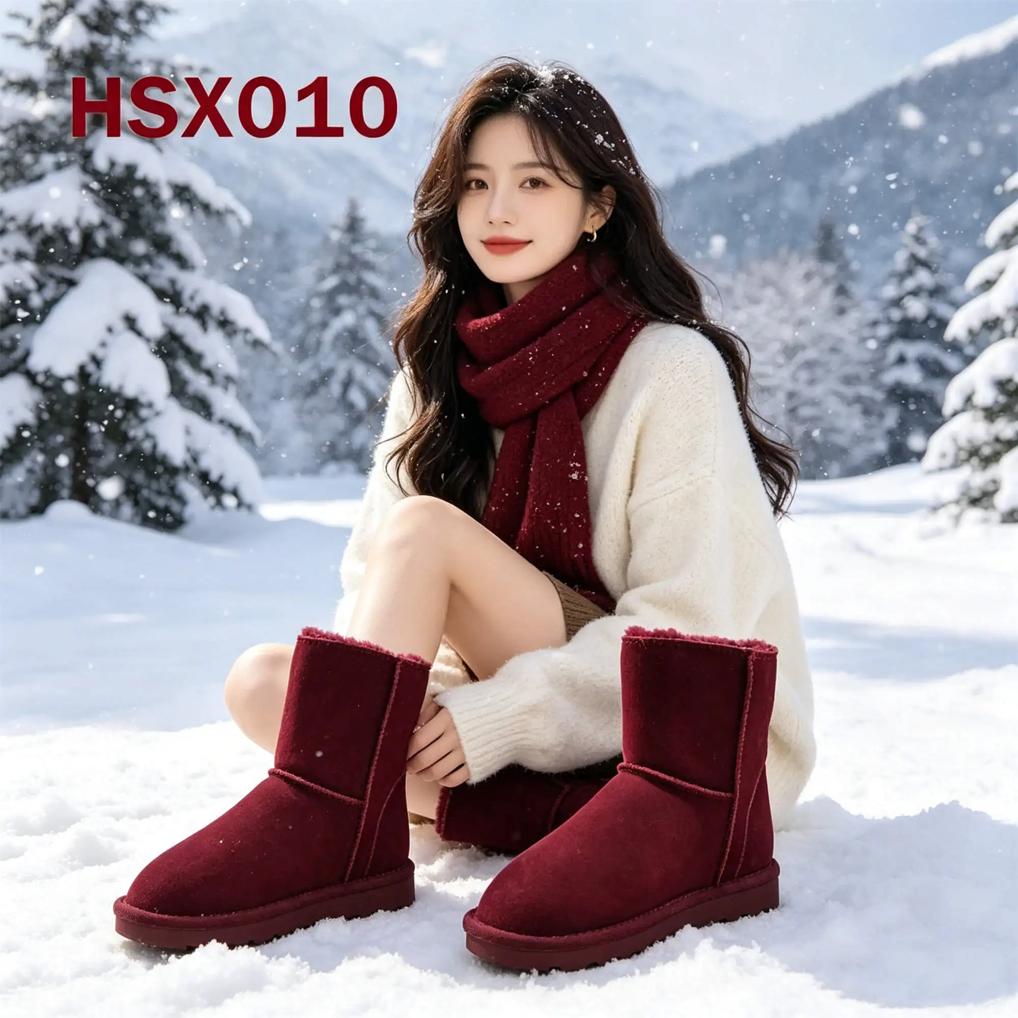 ZYF,Korean Market Popular Rip Stop Natural Suede Leather Women Snow Boots Keep Warn Wool Lining Lady Winter Boots HSX010