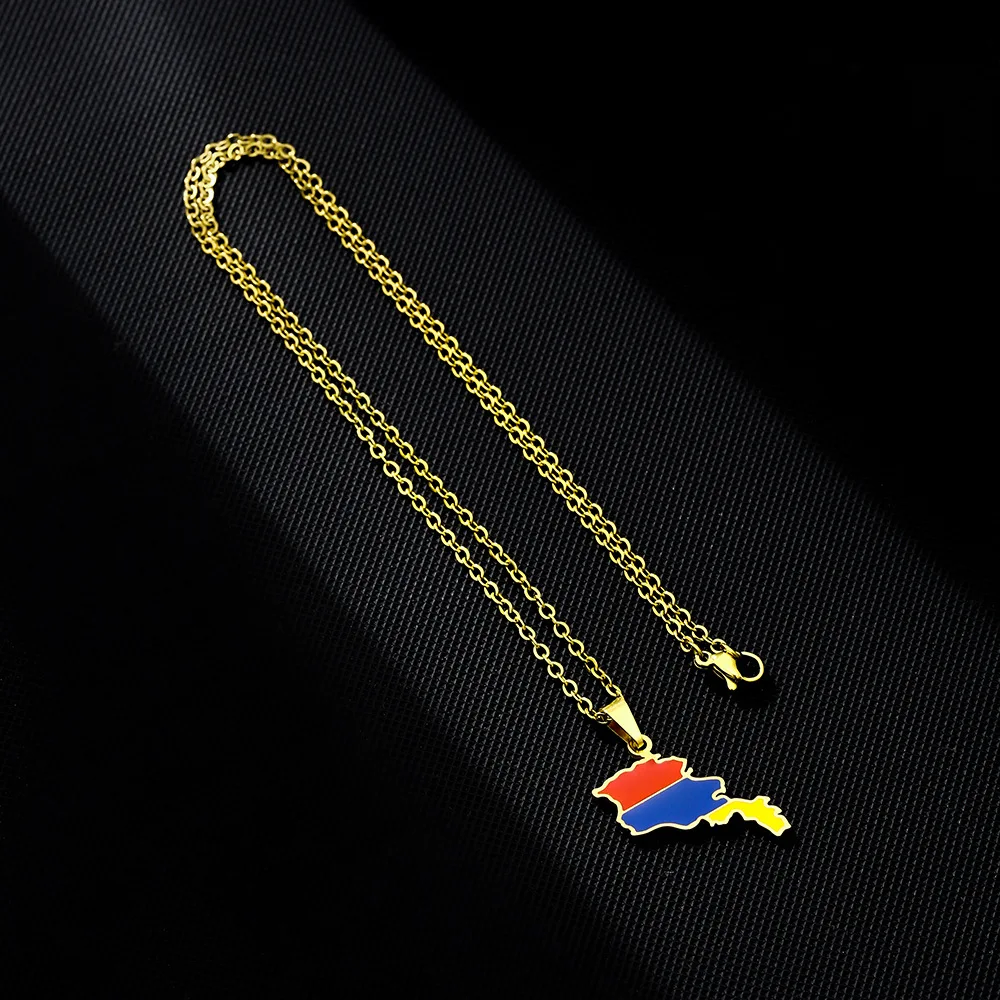 Manufacturer Stainless Steel Enamel Armenia Flag Charm Necklace 18K Gold Plated Enameled Armenian Map Pendant Chain Necklace